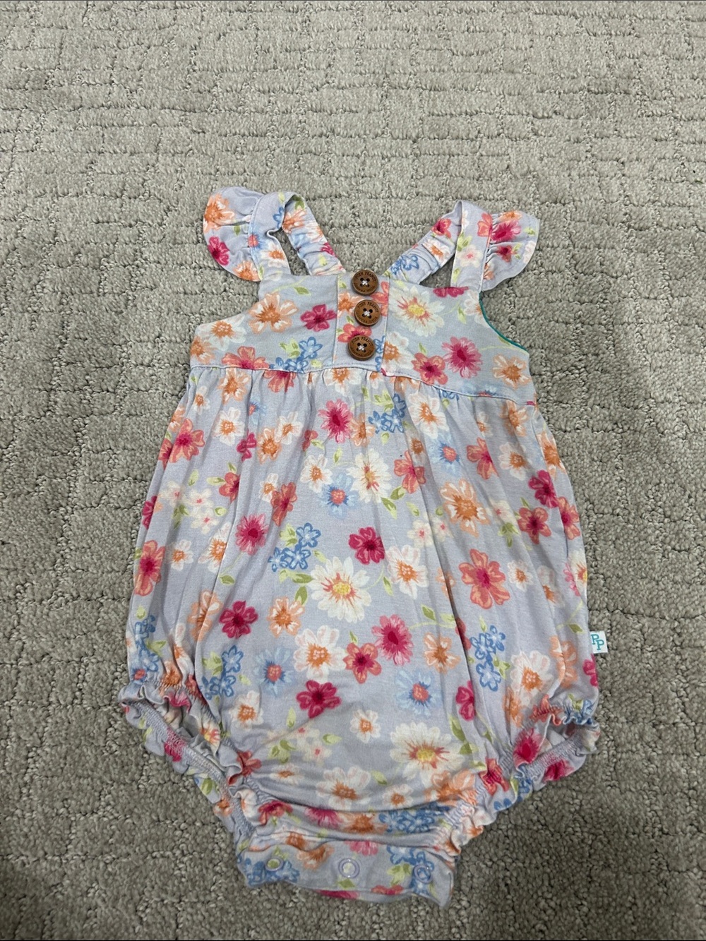 Posh Peanut Light Blue Floral Ruffle-Strap Romper